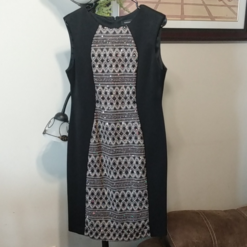 R&M Richards Gold Lace Panel Dress